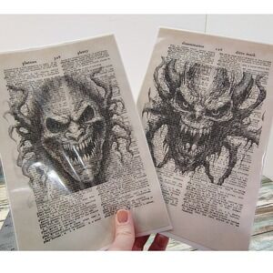 Monster Fang Faces Tentacles Gothic Vintage Dictionary Page Decor Horror Set  2
